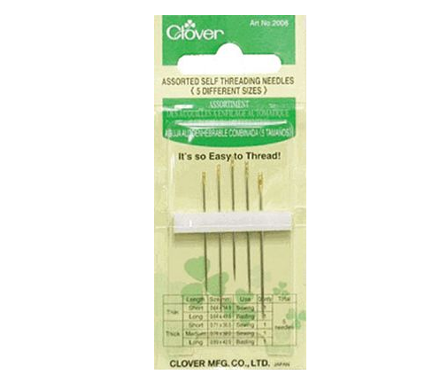 Self threading needles in five different sizes for thin to thick fabric. Clover Self Threading Needles Assorted